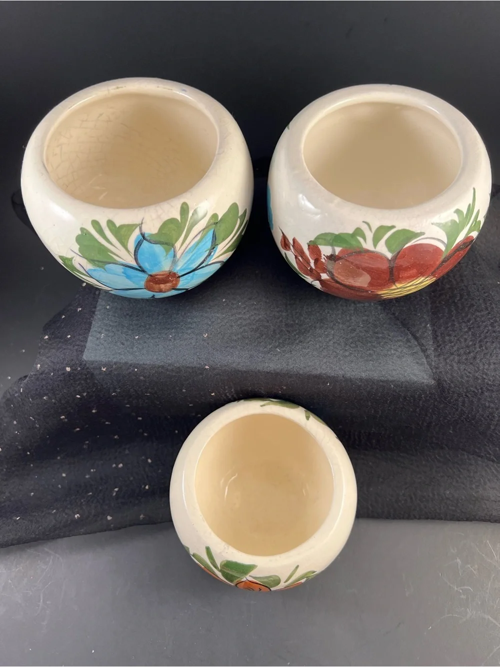Set Of 3 Handpainted Vintage Pottery Succulent Cactus Flower Pots